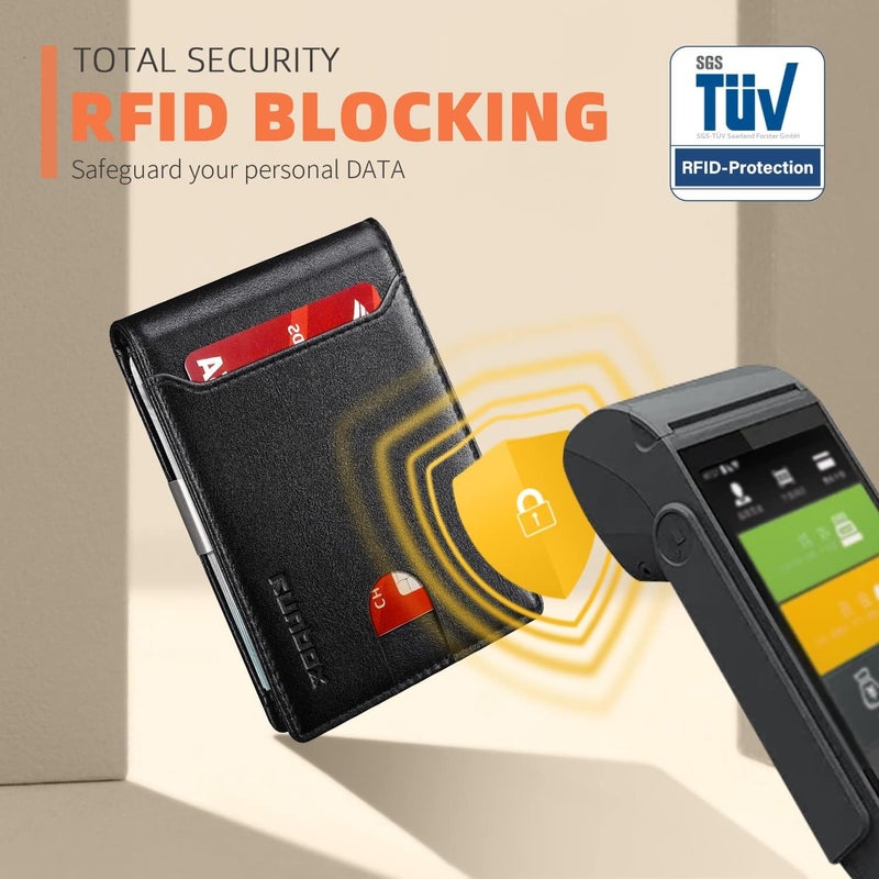 RUNBOX Money Clip Wallets for Men,Slim Leather Mens Bifold Wallet,RFID Blocking Front Pocket Wallet,Thin Credit Card Holder with Gift Box - Image 4